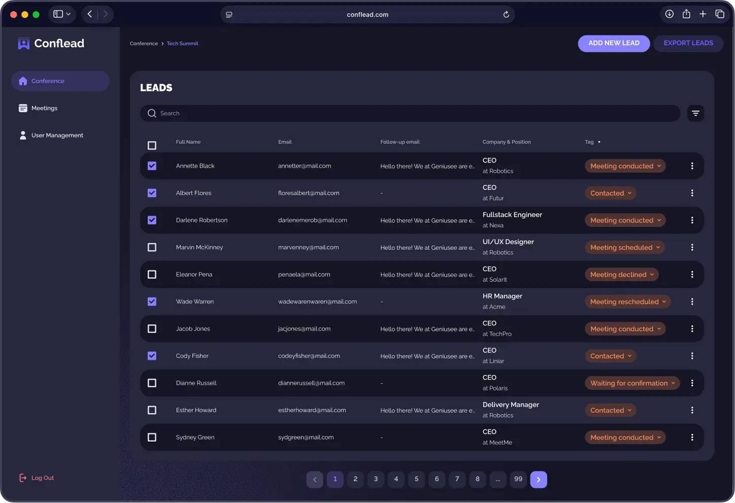 Export leads to CSV