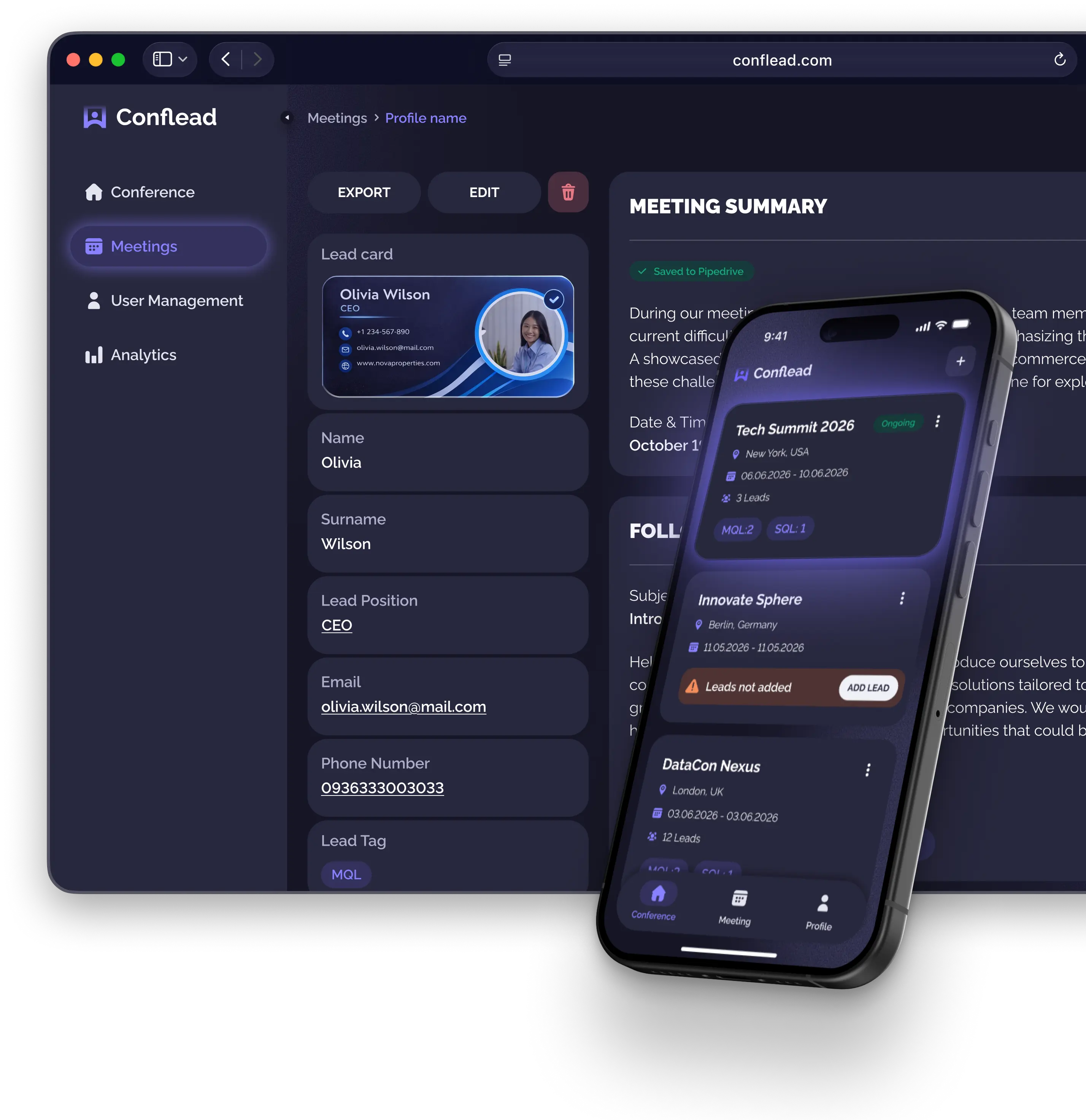 Conflead dashboard preview