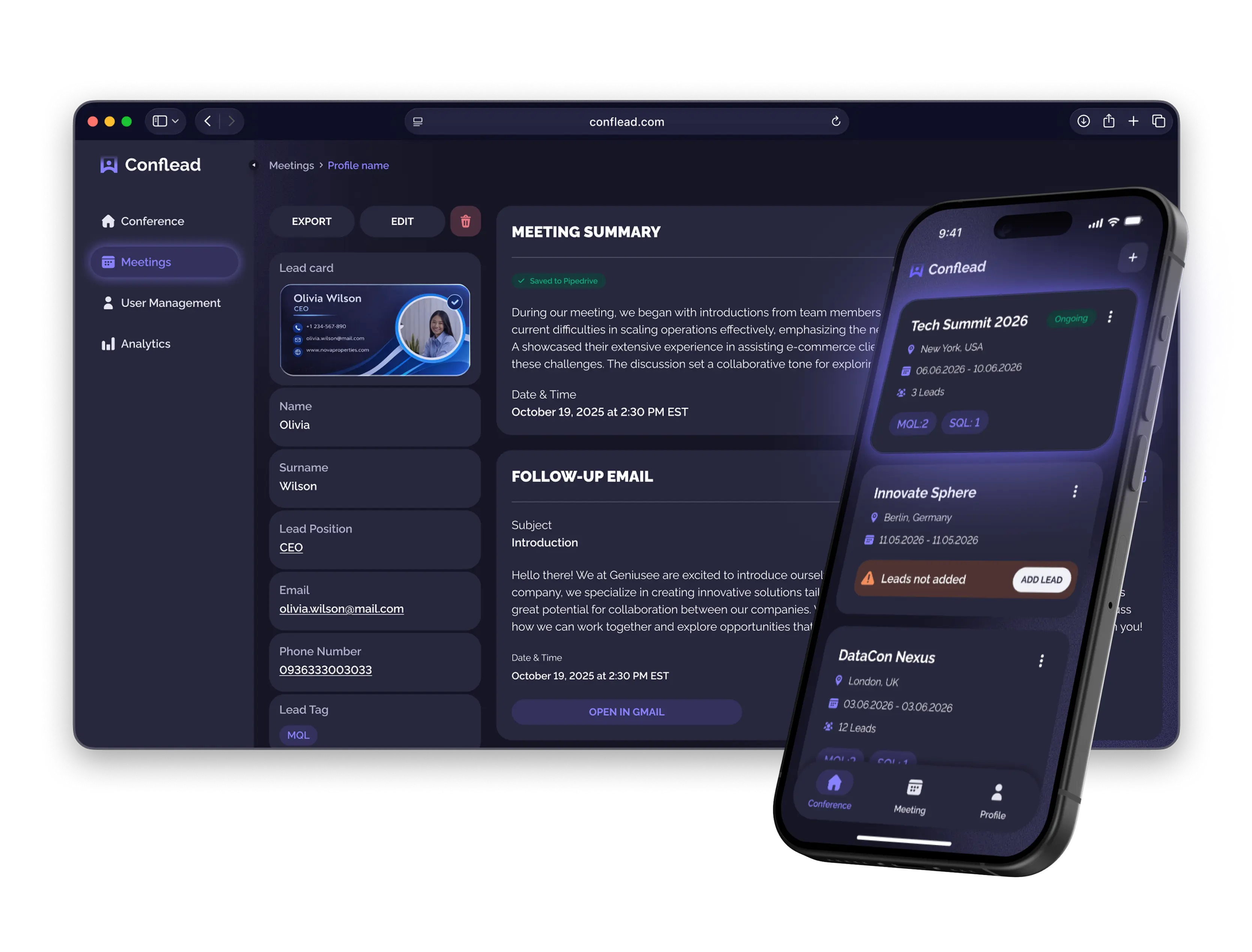 Conflead dashboard preview